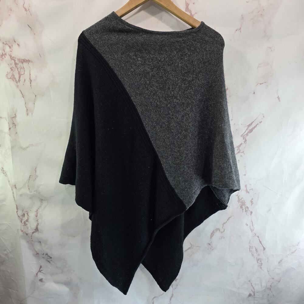 Celeste Sweater Womens Black Gray Wool Cashmere Poncho Cape Shrug Twp Tone